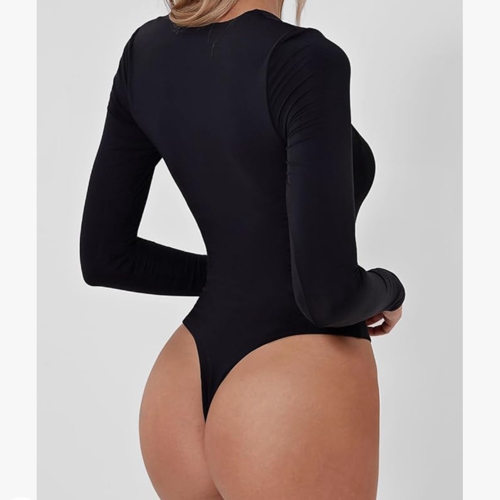 QINSEN Women's Sexy Square Neck Bodysuit Long Sleeve Double Lined Shirt Tops